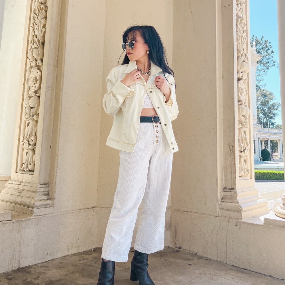 FENDI White Denim Jacket with Gold Seam Details Size 12 Excellent Condition